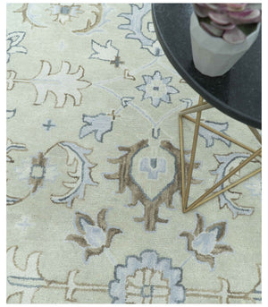 Traditional Oushak Design Beige, Blue And Silver 8x10 Hand Tufted Wool Area Rug