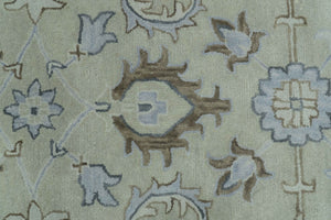 Traditional Oushak Design Beige, Blue And Silver 8x10 Hand Tufted Wool Area Rug