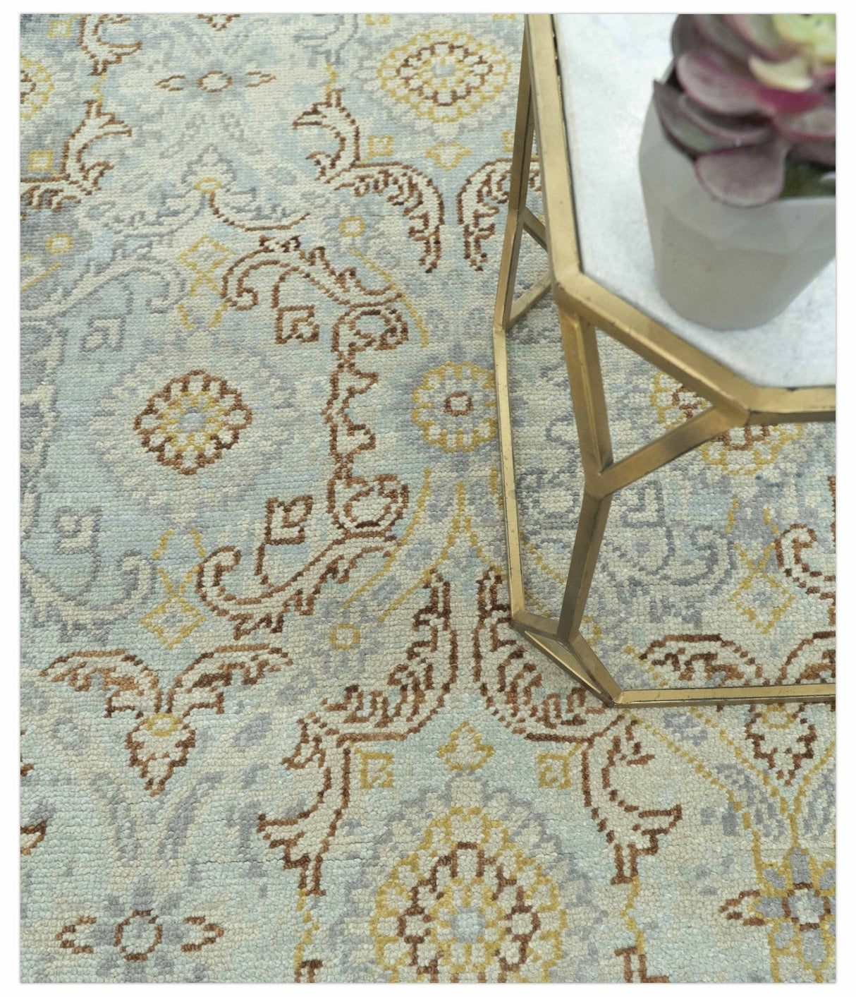 Traditional Oushak Design Blue, Brown And Gray 6X9 Hand Knotted wool rug
