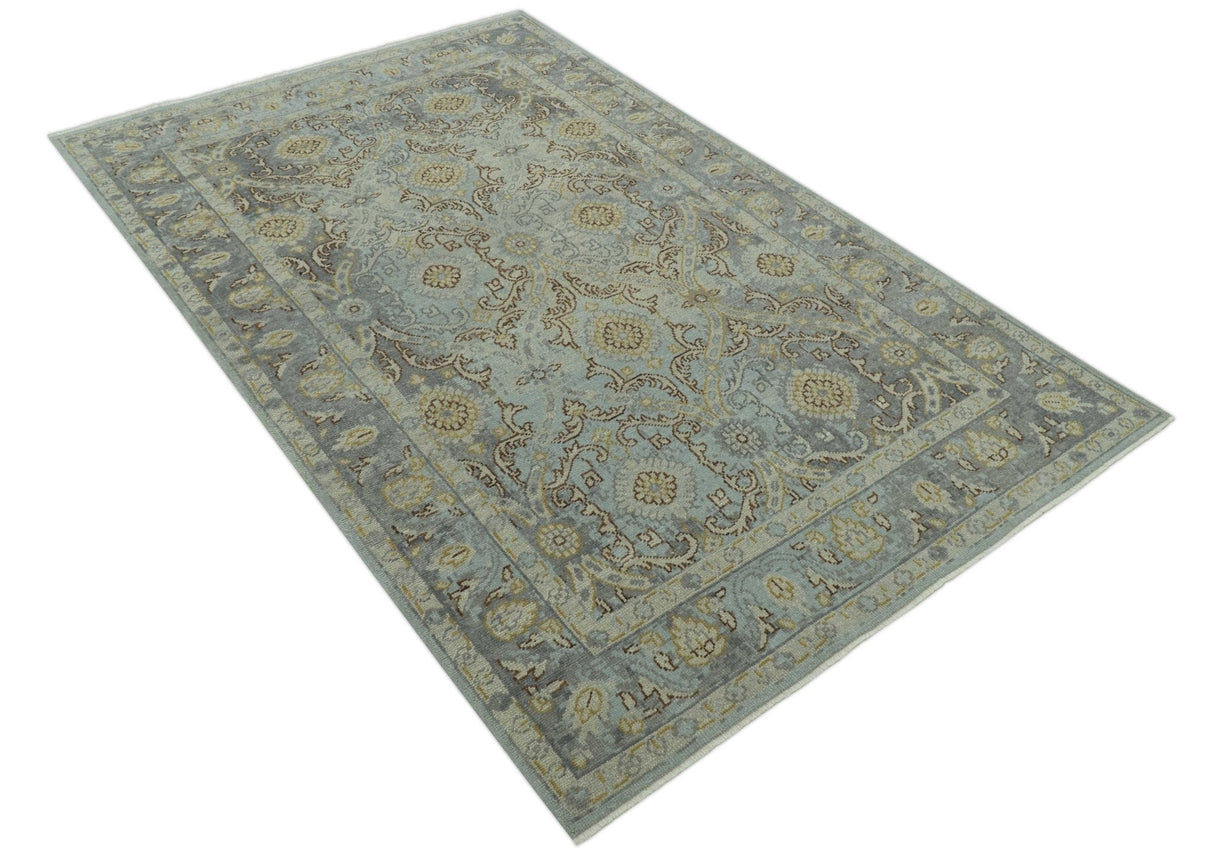 Traditional Oushak Design Blue, Brown And Gray 6X9 Hand Knotted wool rug