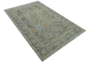 Traditional Oushak Design Blue, Brown And Gray 6X9 Hand Knotted wool rug