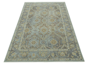 Traditional Oushak Design Blue, Brown And Gray 6X9 Hand Knotted wool rug