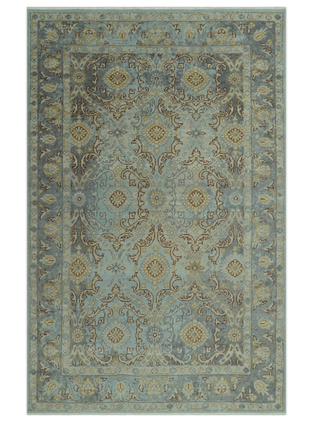 Traditional Oushak Design Blue, Brown And Gray 6X9 Hand Knotted wool rug
