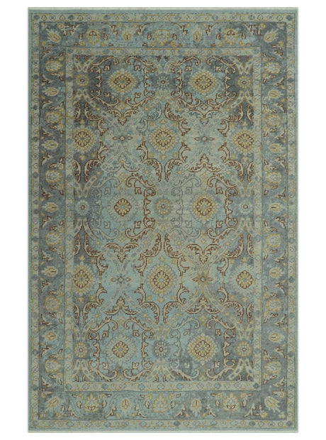 Traditional Oushak Design Blue, Brown And Gray 6X9 Hand Knotted wool rug