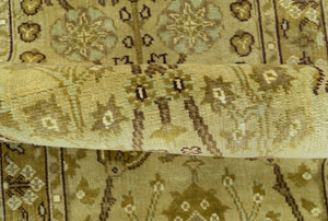 Traditional Oushak Design Gold And Brown 3x12 Hand Knotted Wool Area Rug