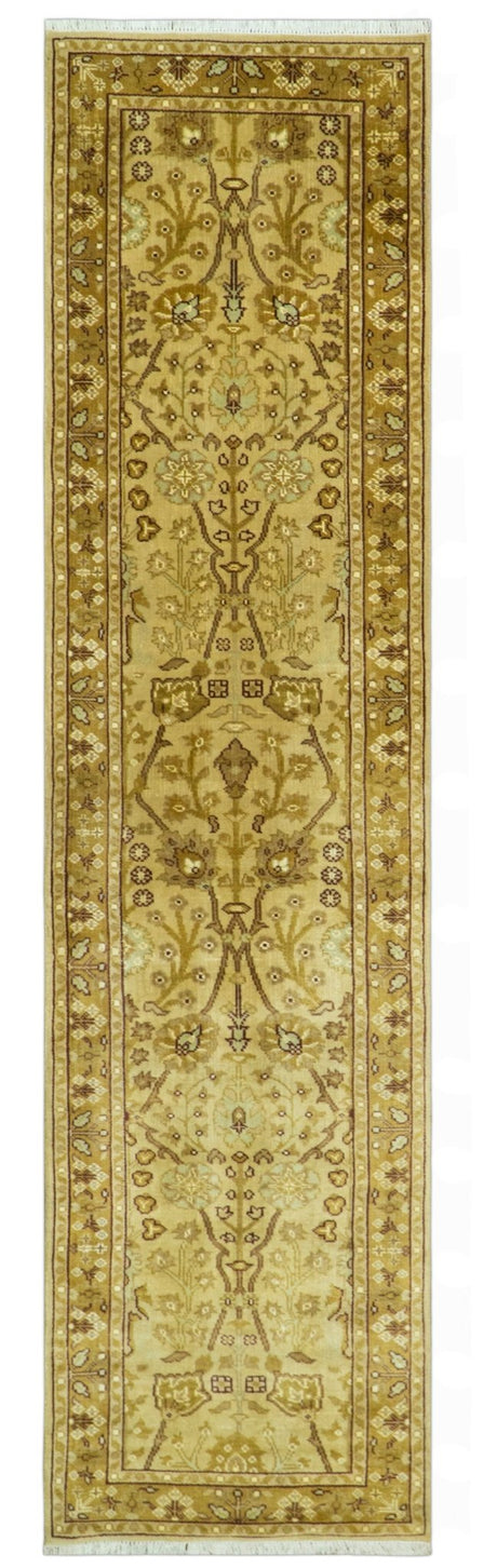 Traditional Oushak Design Gold And Brown 3x12 Hand Knotted Wool Area Rug