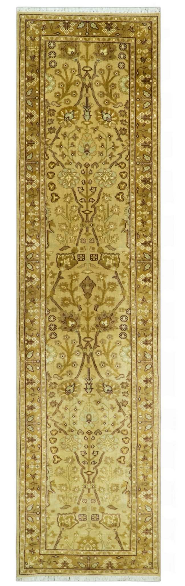 Traditional Oushak Design Gold And Brown 3x12 Hand Knotted Wool Area Rug