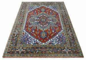 Traditional Rust, Ivory, Beige and Charcoal 9x12 Hand knotted Wool Area Rug, Living Room and Bedroom Rug