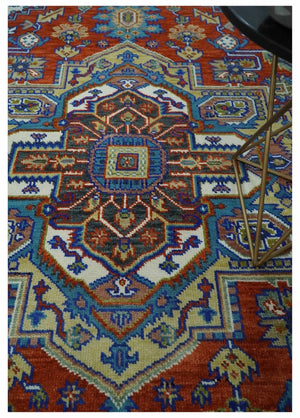Traditional Rust, Ivory, Beige and Charcoal 9x12 Hand knotted Wool Area Rug, Living Room and Bedroom Rug