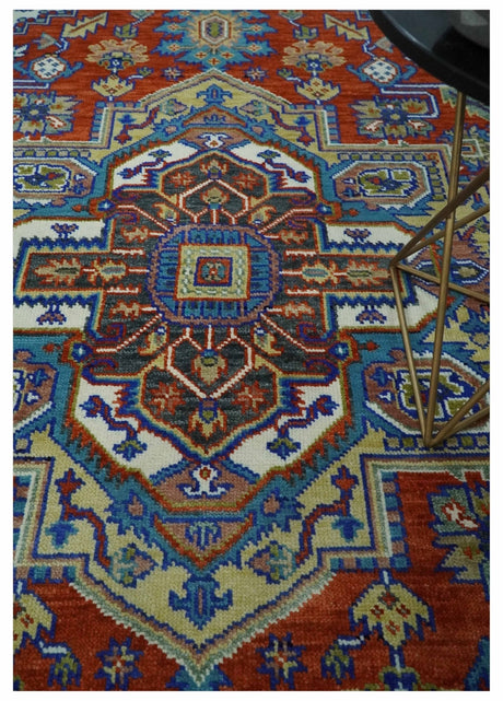 Traditional Rust, Ivory, Beige and Charcoal 9x12 Hand knotted Wool Area Rug, Living Room and Bedroom Rug