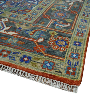 Traditional Rust, Ivory, Beige and Charcoal 9x12 Hand knotted Wool Area Rug, Living Room and Bedroom Rug