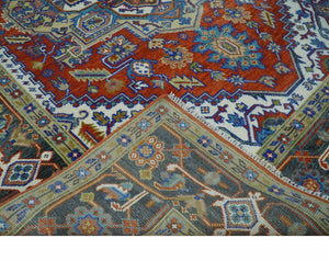 Traditional Rust, Ivory, Beige and Charcoal 9x12 Hand knotted Wool Area Rug, Living Room and Bedroom Rug