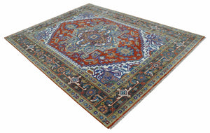 Traditional Rust, Ivory, Beige and Charcoal 9x12 Hand knotted Wool Area Rug, Living Room and Bedroom Rug