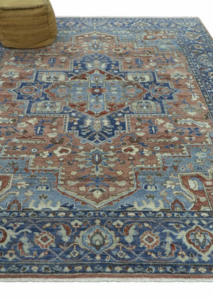 Traditional Serapi Design Rust And Blue Hand Knotted 8x10 Wool Area Rug