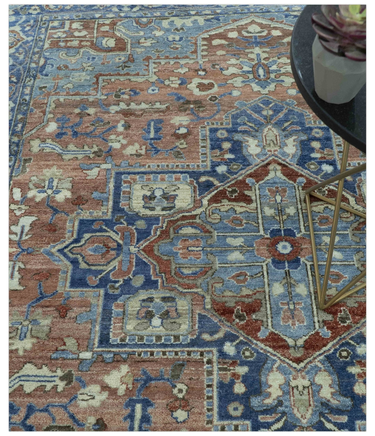 Traditional Serapi Design Rust And Blue Hand Knotted 8x10 Wool Area Rug