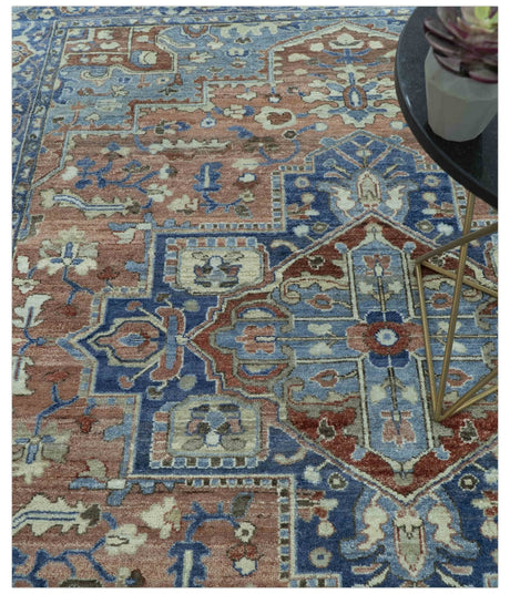Traditional Serapi Design Rust And Blue Hand Knotted 8x10 Wool Area Rug
