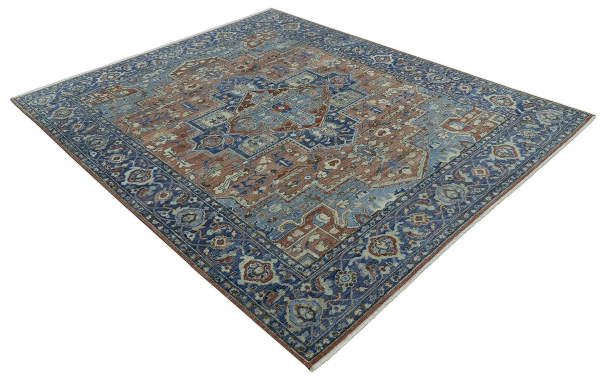 Traditional Serapi Design Rust And Blue Hand Knotted 8x10 Wool Area Rug