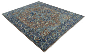Traditional Serapi Design Rust And Blue Hand Knotted 8x10 Wool Area Rug