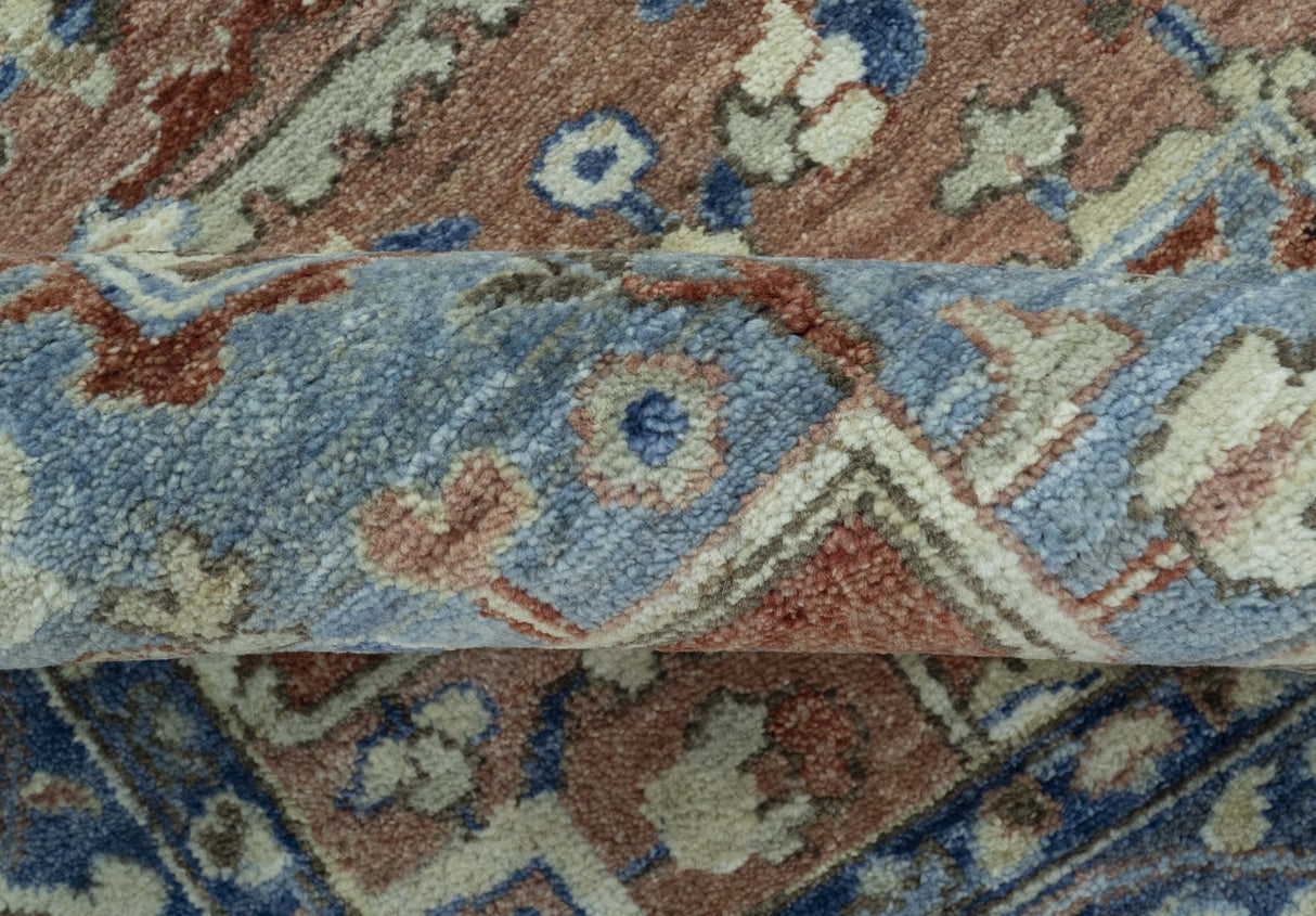 Traditional Serapi Design Rust And Blue Hand Knotted 8x10 Wool Area Rug