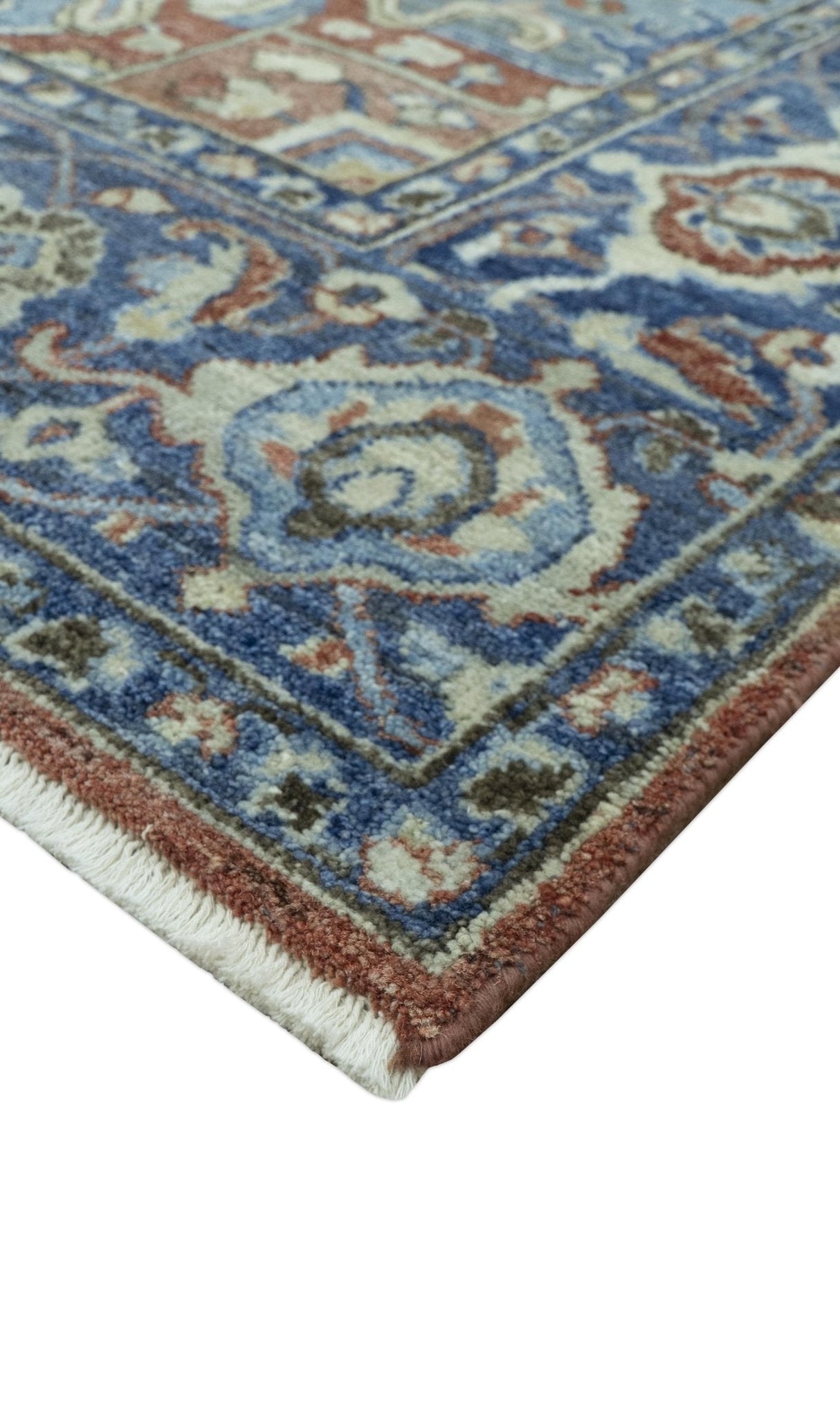 Traditional Serapi Design Rust And Blue Hand Knotted 8x10 Wool Area Rug