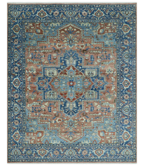 Traditional Serapi Design Rust And Blue Hand Knotted 8x10 Wool Area Rug