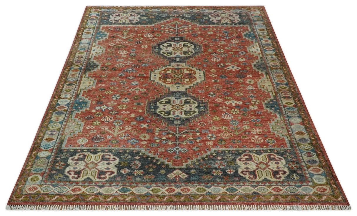 Traditional floral Rust, Charcoal and Beige Mamluk design 8x10 wool Area Rug