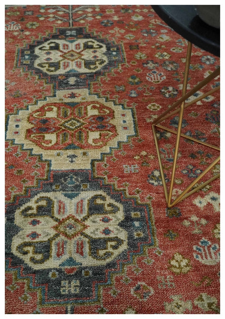 Traditional floral Rust, Charcoal and Beige Mamluk design 8x10 wool Area Rug