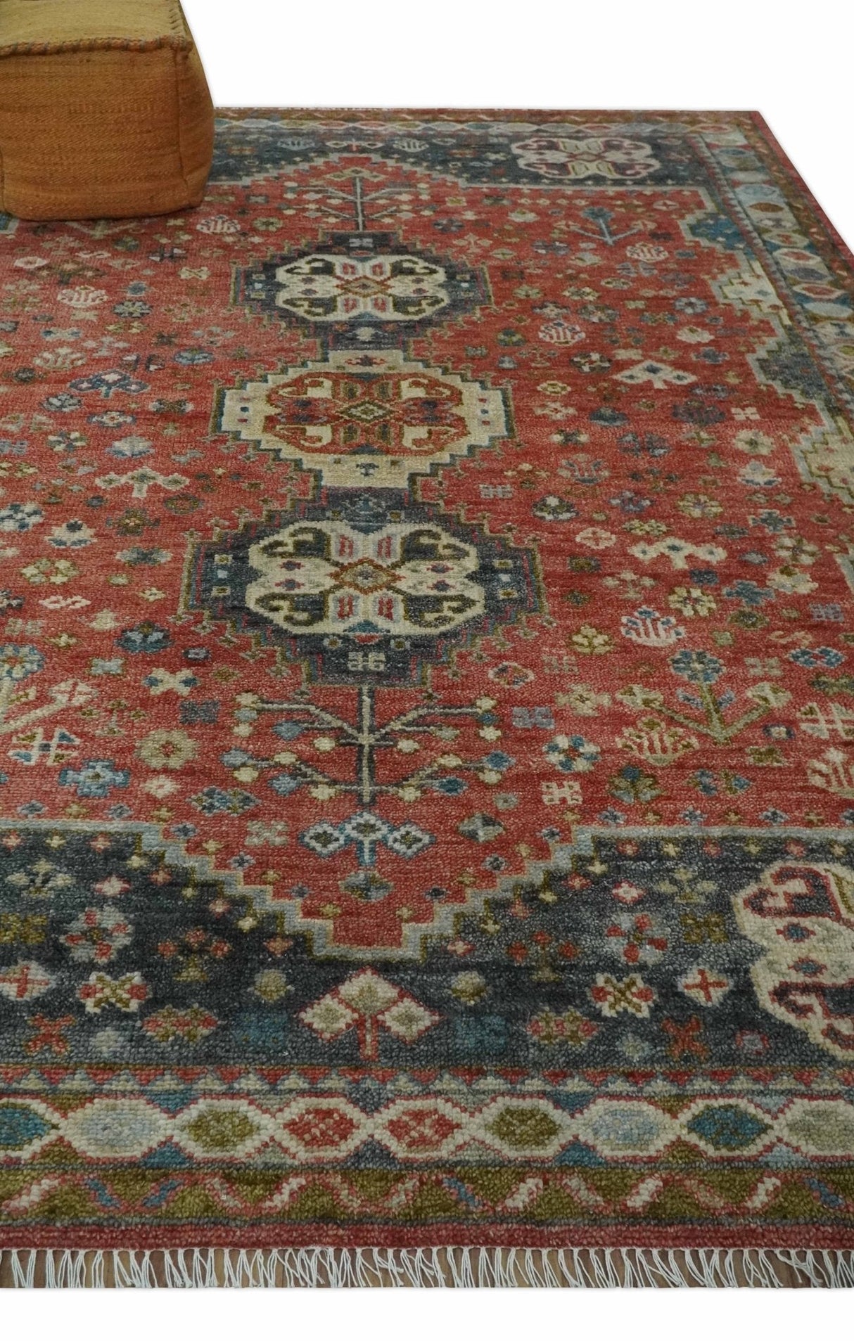 Traditional floral Rust, Charcoal and Beige Mamluk design 8x10 wool Area Rug