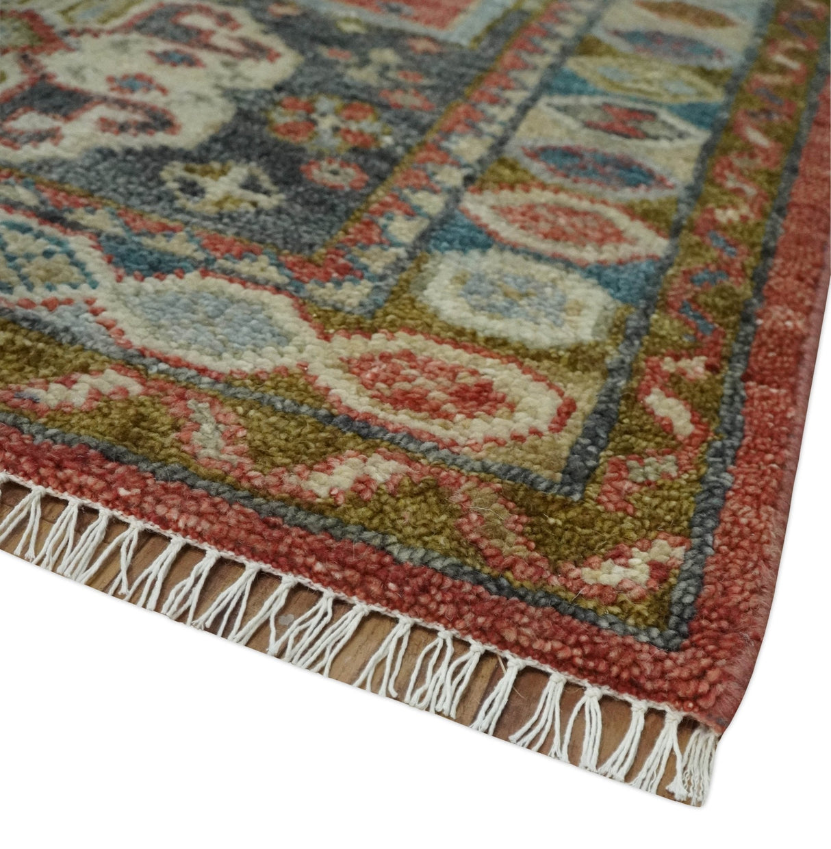 Traditional floral Rust, Charcoal and Beige Mamluk design 8x10 wool Area Rug