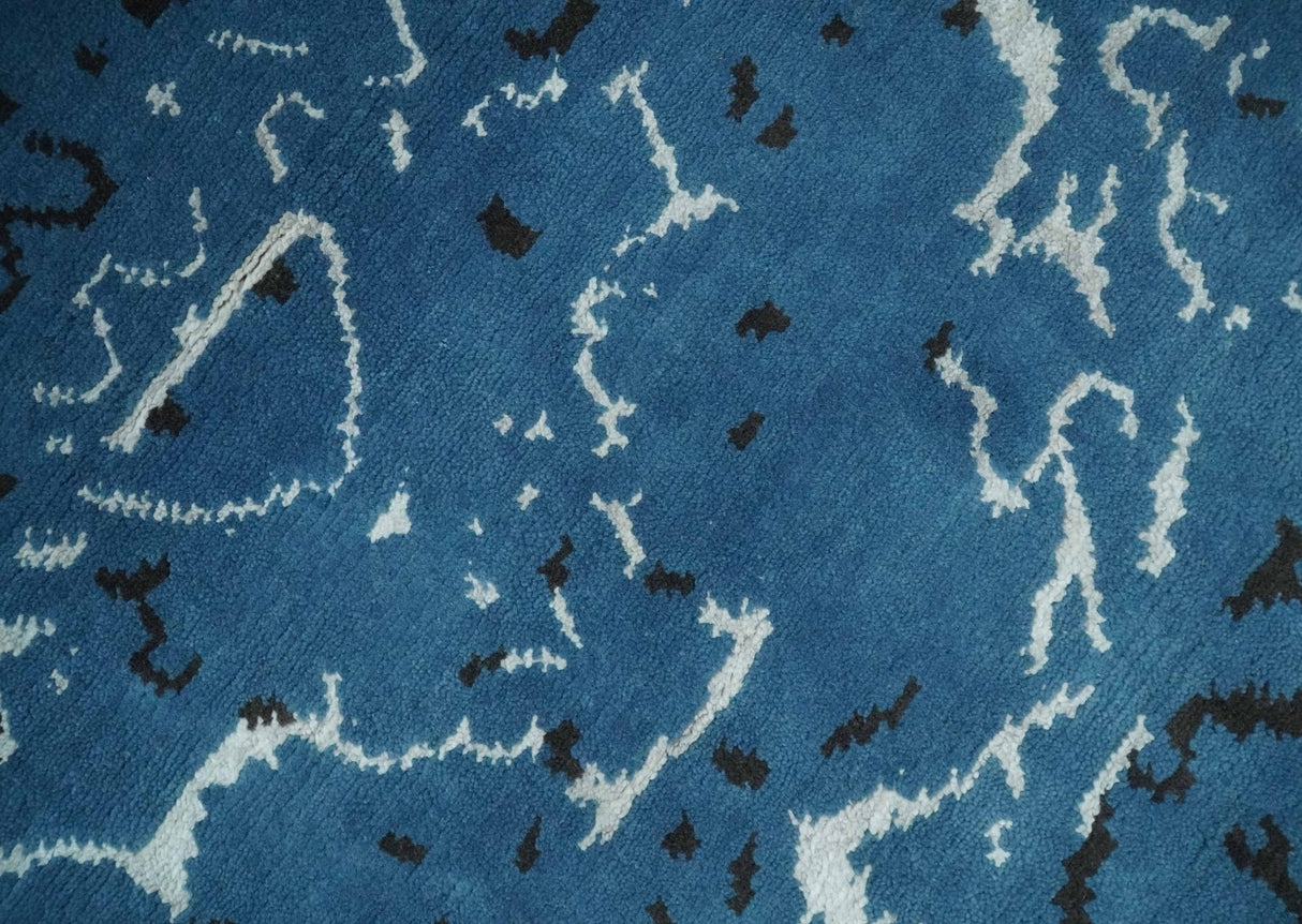 Transitional 7x10 Ivory, Blue and Black Modern Abstract Hand knotted Wool Area Rug
