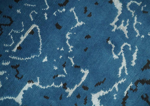 Transitional 7x10 Ivory, Blue and Black Modern Abstract Hand knotted Wool Area Rug
