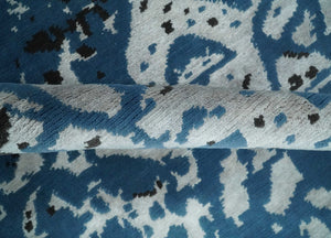 Transitional 7x10 Ivory, Blue and Black Modern Abstract Hand knotted Wool Area Rug