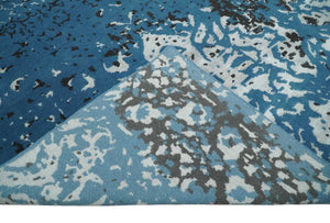 Transitional 7x10 Ivory, Blue and Black Modern Abstract Hand knotted Wool Area Rug
