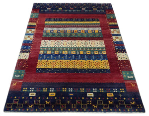 Tree 5x7 Multicolor Red and Blue Hand Knotted Wool Hand Made Lori Rug | KNT45