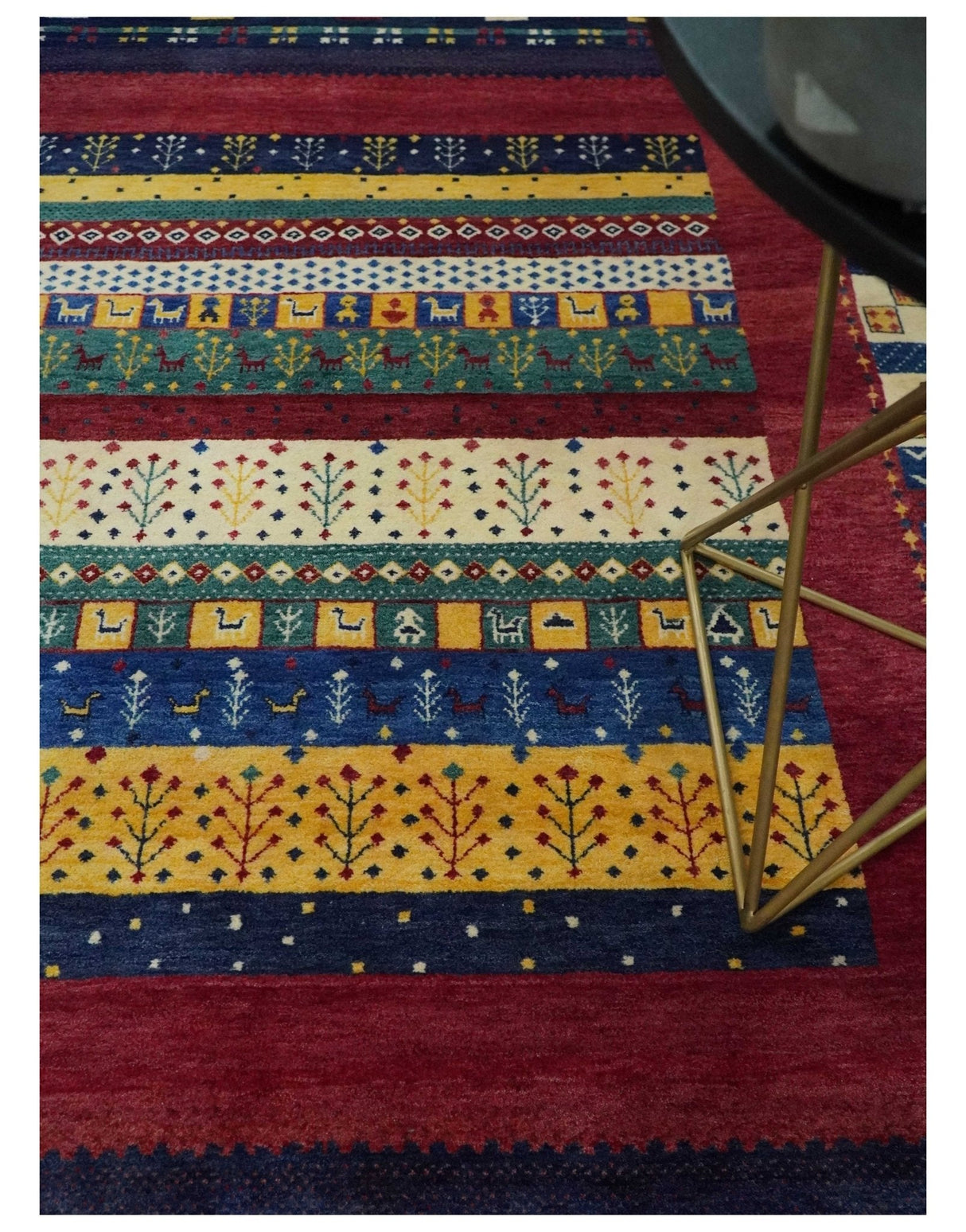 Tree 5x7 Multicolor Red and Blue Hand Knotted Wool Hand Made Lori Rug | KNT45