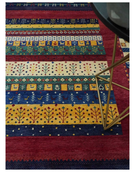 Tree 5x7 Multicolor Red and Blue Hand Knotted Wool Hand Made Lori Rug | KNT45