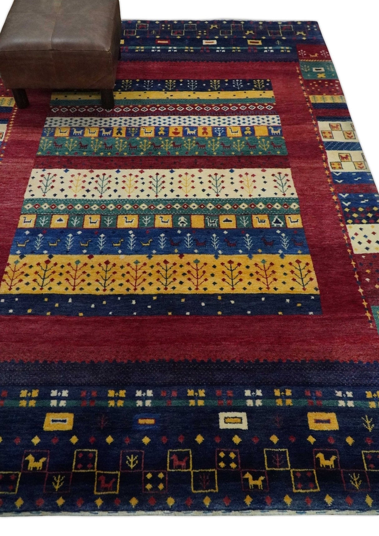 Tree 5x7 Multicolor Red and Blue Hand Knotted Wool Hand Made Lori Rug | KNT45