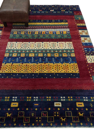 Tree 5x7 Multicolor Red and Blue Hand Knotted Wool Hand Made Lori Rug | KNT45