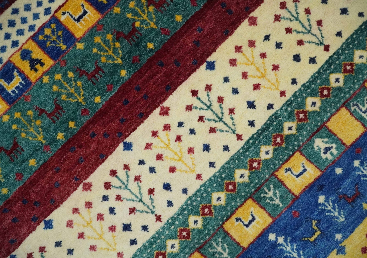 Tree 5x7 Multicolor Red and Blue Hand Knotted Wool Hand Made Lori Rug | KNT45