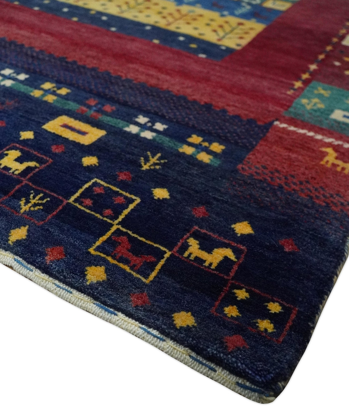 Tree 5x7 Multicolor Red and Blue Hand Knotted Wool Hand Made Lori Rug | KNT45