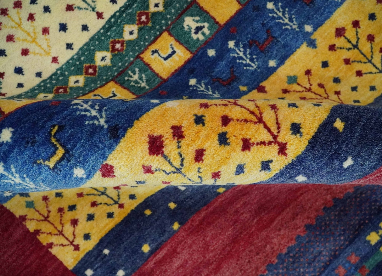 Tree 5x7 Multicolor Red and Blue Hand Knotted Wool Hand Made Lori Rug | KNT45