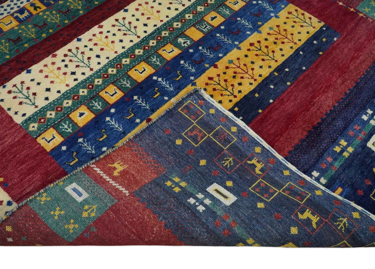 Tree 5x7 Multicolor Red and Blue Hand Knotted Wool Hand Made Lori Rug | KNT45