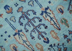 Tree of Life 8x10 Hand Knotted Blue and Rust Traditional Persian Vintage Oushak Wool Rug | TRD2747810S