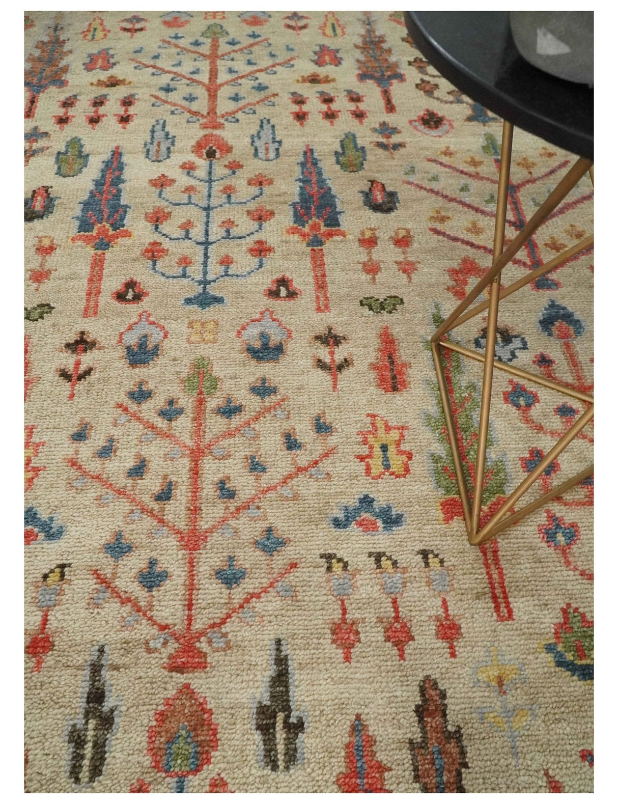 Tree of Life Hand Knotted 8x10 Beige, Brown and Rust Traditional Oushak Wool Rug