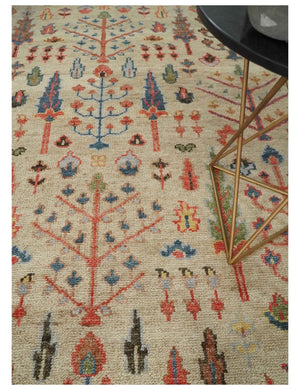 Tree of Life Hand Knotted 8x10 Beige, Brown and Rust Traditional Oushak Wool Rug