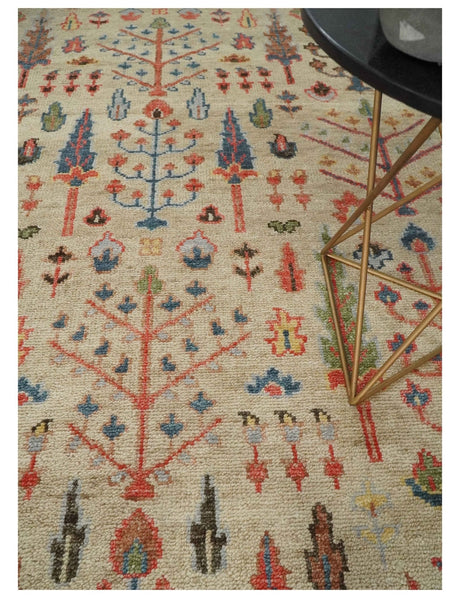 Tree of Life Hand Knotted 8x10 Beige, Brown and Rust Traditional Oushak Wool Rug