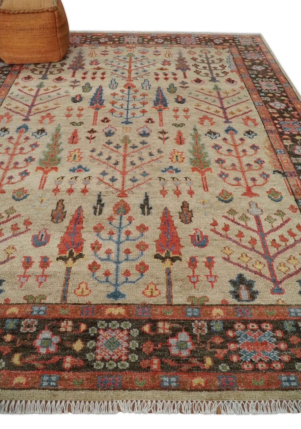 Tree of Life Hand Knotted 8x10 Beige, Brown and Rust Traditional Oushak Wool Rug