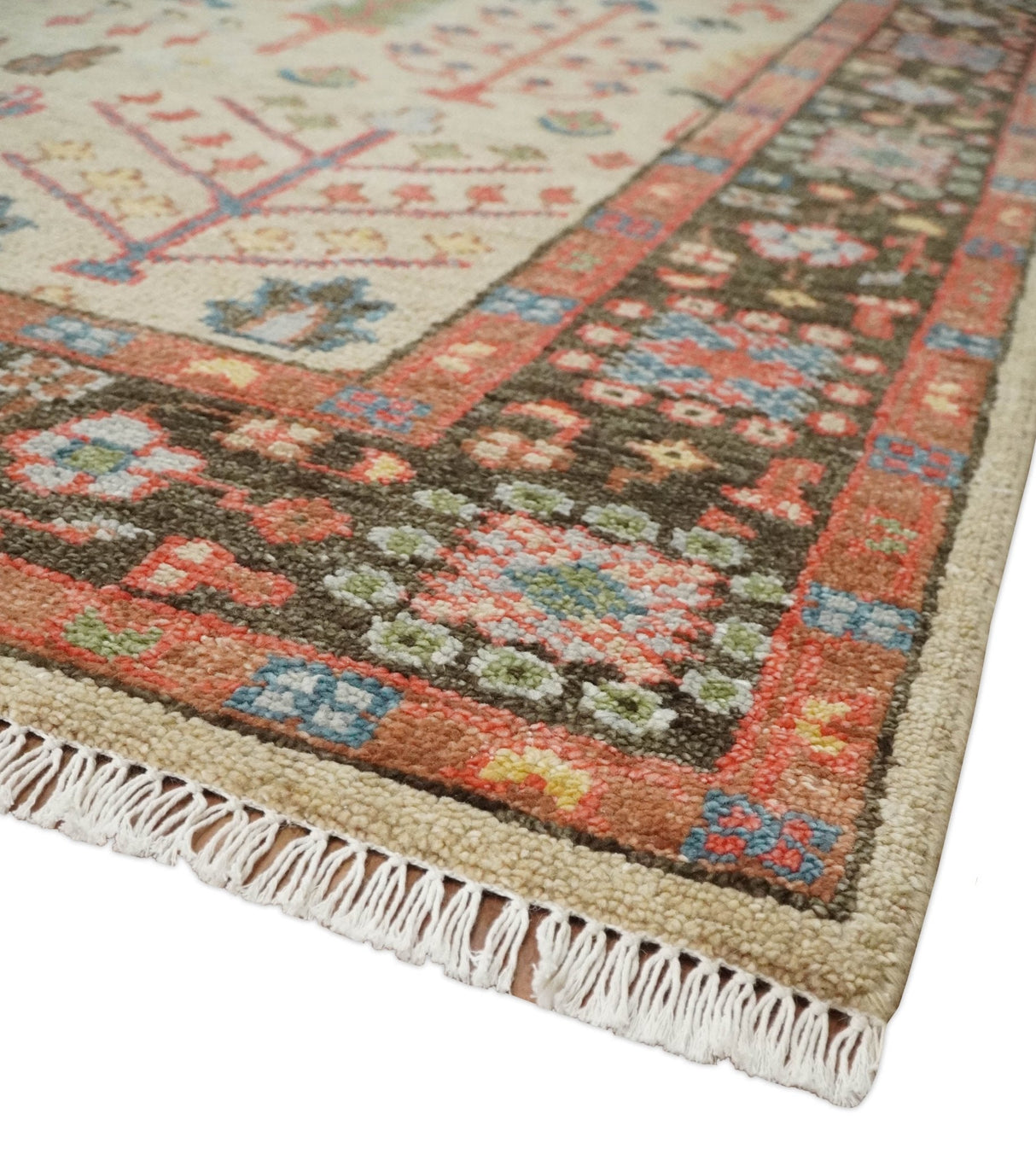 Tree of Life Hand Knotted 8x10 Beige, Brown and Rust Traditional Oushak Wool Rug