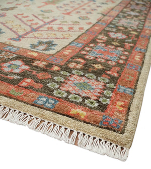 Tree of Life Hand Knotted 8x10 Beige, Brown and Rust Traditional Oushak Wool Rug