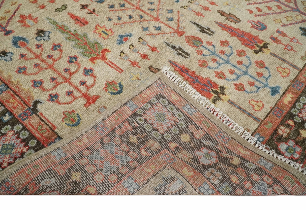 Tree of Life Hand Knotted 8x10 Beige, Brown and Rust Traditional Oushak Wool Rug